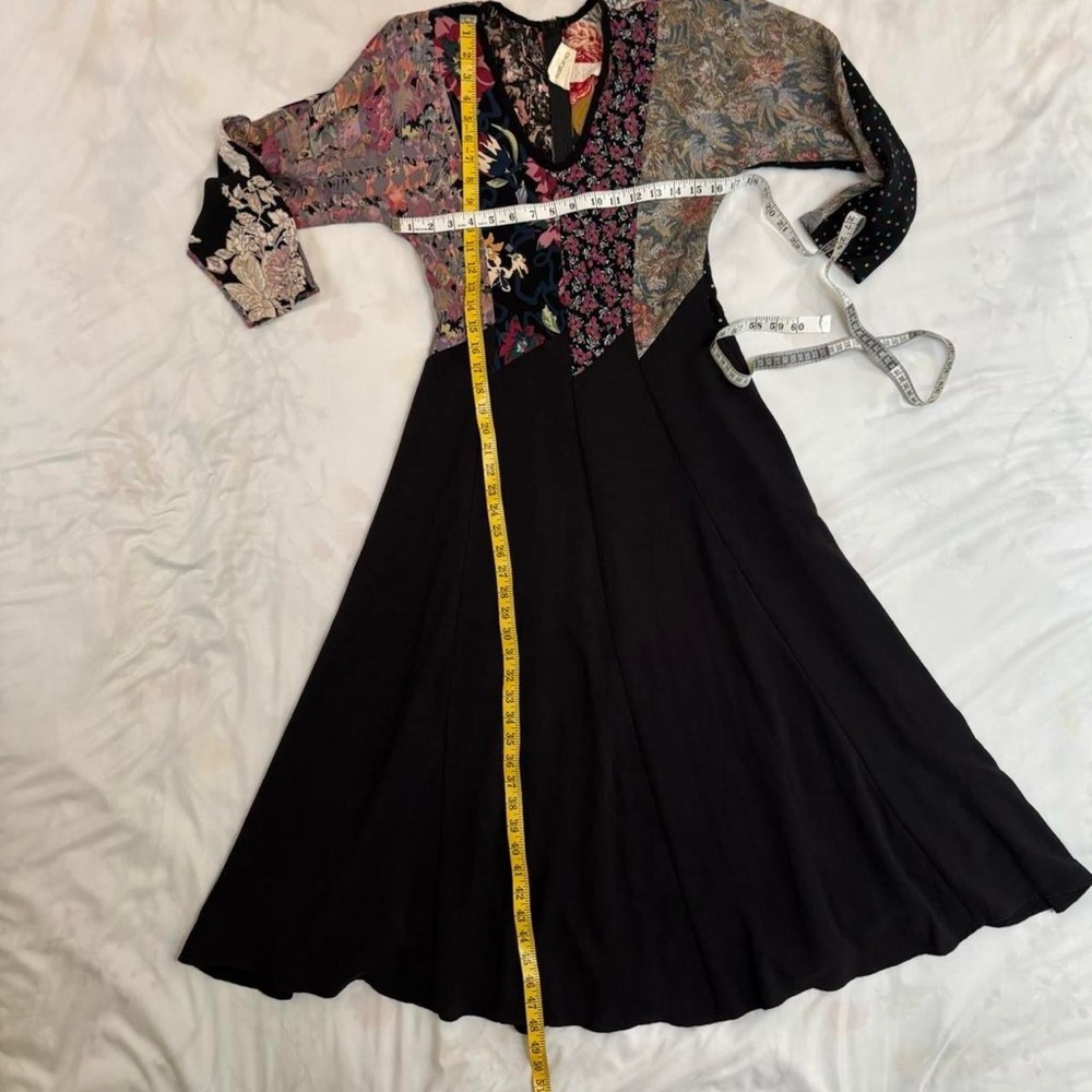 Black Floral Patchwork Midi Dress Vintage 90s Whimsygoth Boho Witchy - Picture 6 of 8